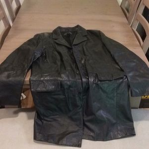 Long black leather jacket